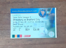 Ticket Shrewsbury Town V Bradford City 18 August 2007 League 2