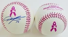 AUSTIN JACKSON SIGNED PINK MOTHERS DAY BASEBALL BLUE JAYS TIGERS AUTOGRAPH J1