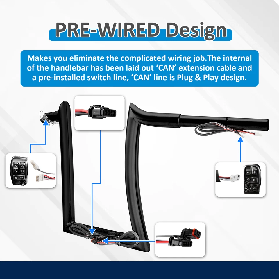 Manillar colgante Pre-Wred 12"" Rise Ape para Harley Road Glide Special 2015-2023 Foto 4 de 4