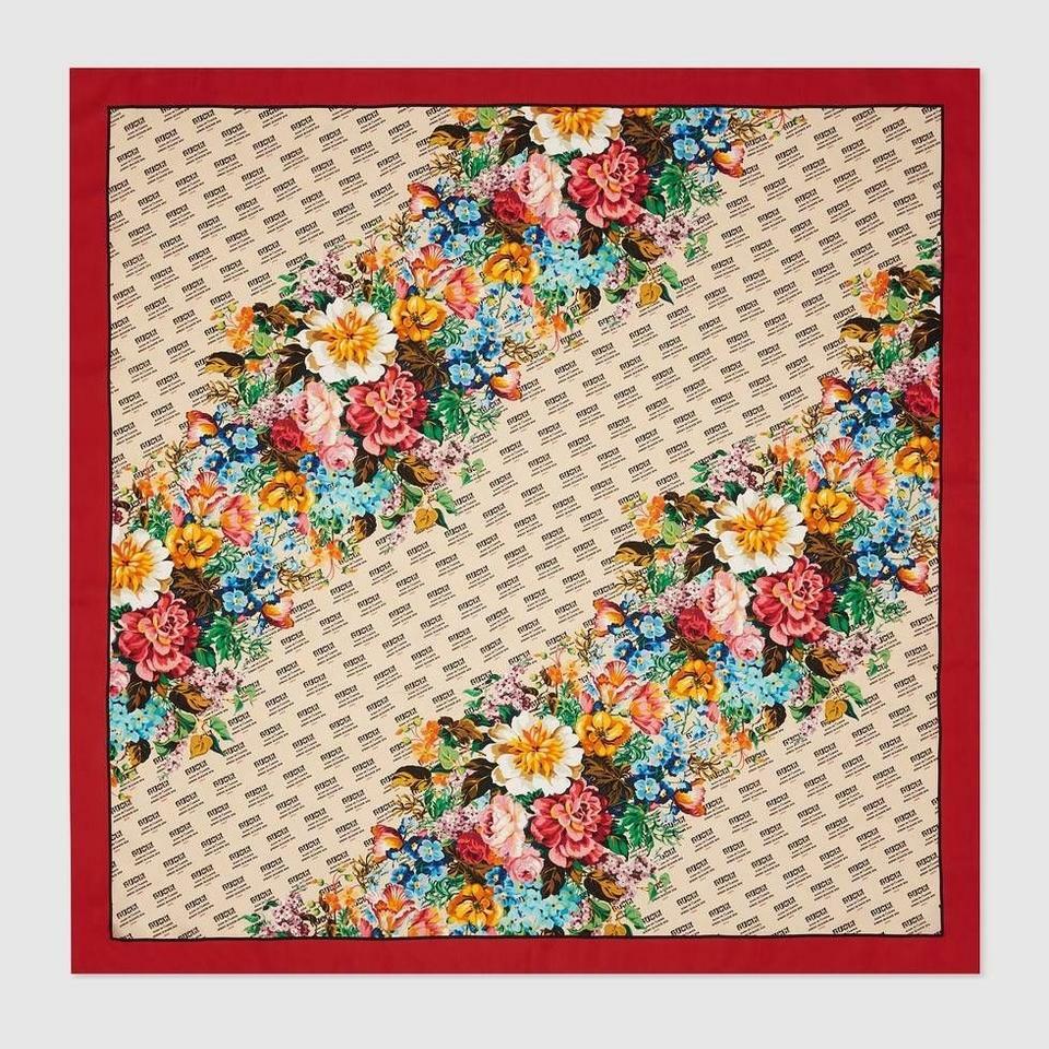 GUCCI　スカーフ トップス プリント シルクツイル スカーフアクアマリン＆ピンク | GUCCI公式