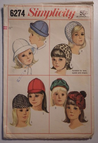 S-6274 Vintage Girl Hat Pattern Simplicity Head Size 21" - Picture 2 of 5