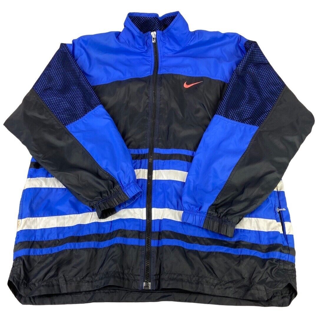 Vintage 1990s Black, Blue & White Nike Zip-Up Windbreaker Jacket