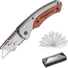 WORKPRO Folding Utility Knife Stainless Steel Head & Liner Lock 10PC SK5 Blades