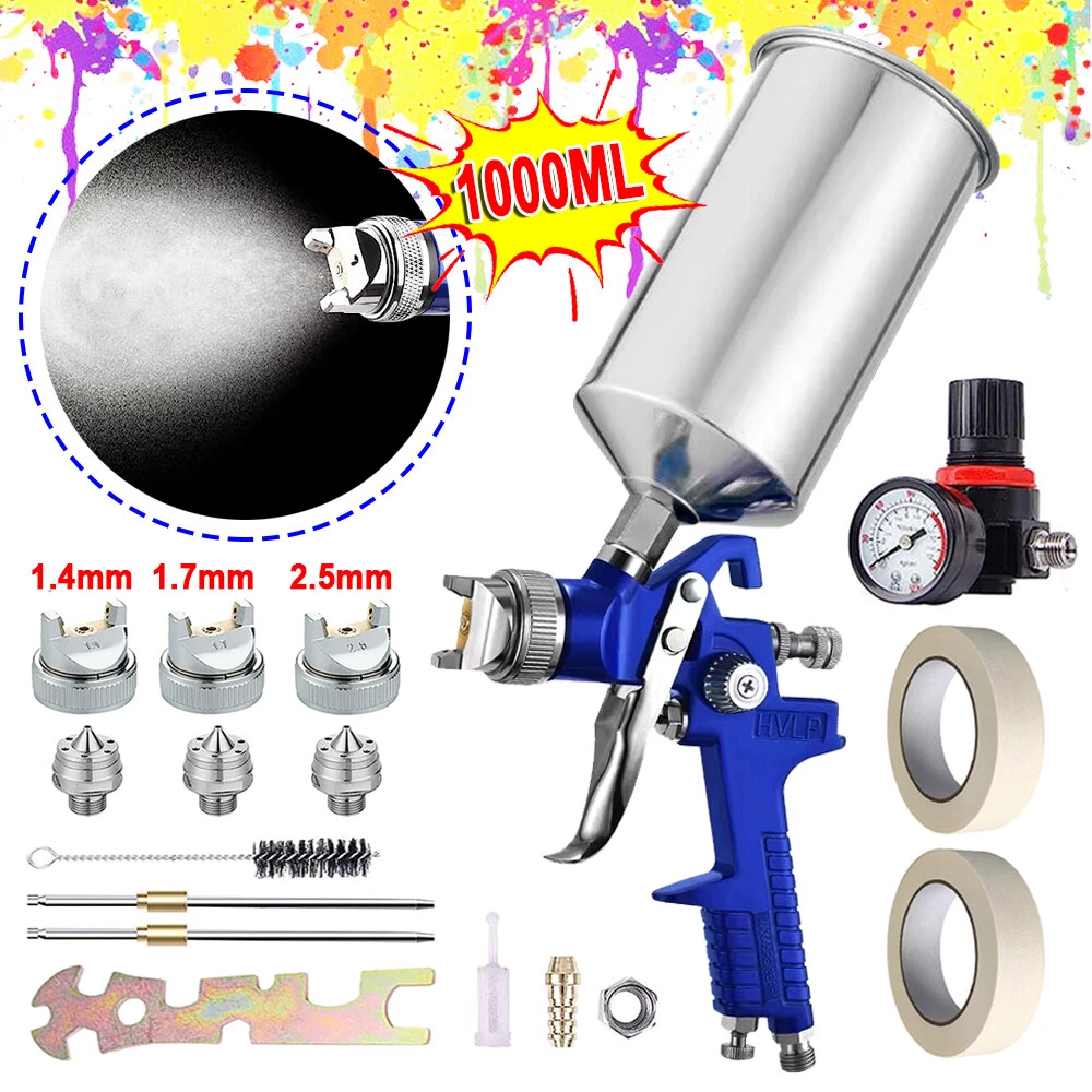 HVLP Spray Gun Kit Gravity Feed Car Primer Paint 1.4mm 1.7mm 2.5mm