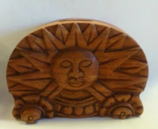 SUN WITH FACE ROUNDED WOOD PUZZLE JEWELRY BOX HANDCRAFTED