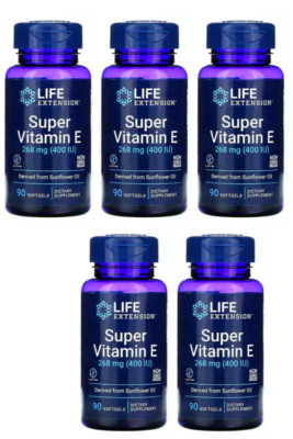 Life Extension Super Vitamin E  268mg 400 IU 5X90gels Non Synthetic  All Natural
