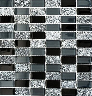 1 Matte Glasmosaik weiß/grau/schwarz mix Wand Küche Bad WC Art:WB87-IL007