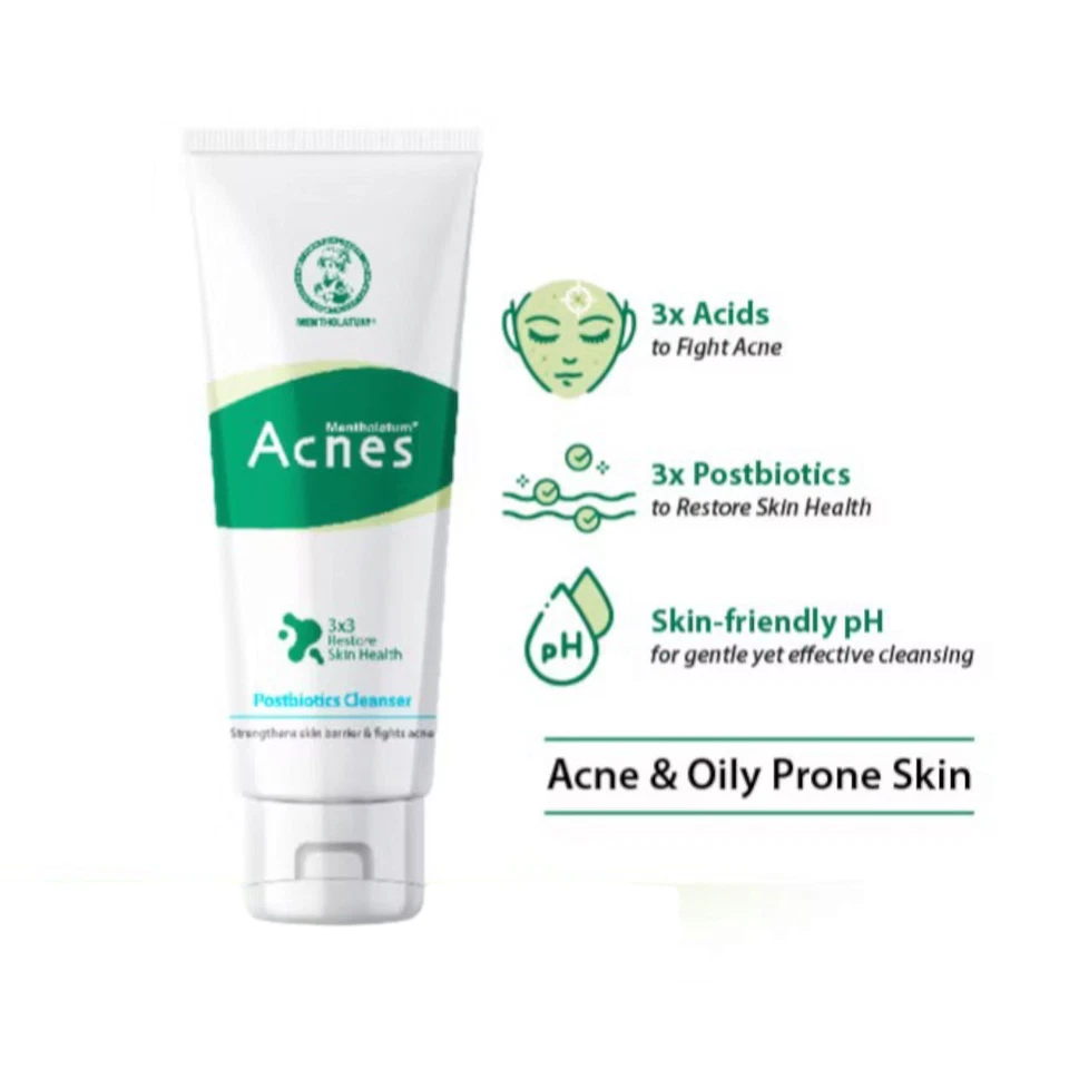 Limpiador postbiótico para acné mentolatum 3 x 100 g suave control de aceite de lavado facial para acné Foto 4 de 4