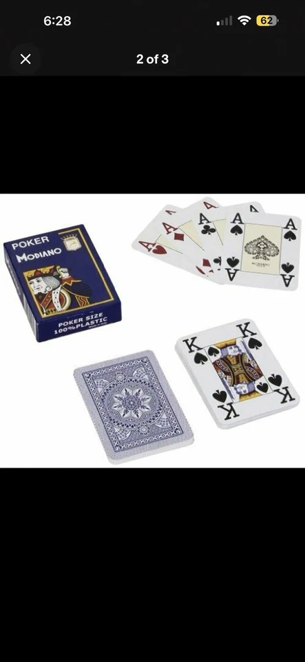 POKER MODIANO BLUE PLASTIC PLAYING CARDS 4 LARGE INDEX POKER SIZE MADE ITALY NEW - Image 2 of 3