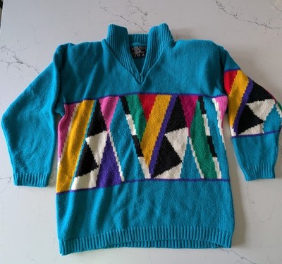 Vintage Kitty Hawk by Vivian Wang Sweater Size Large   80s/90s Colorful Geometri