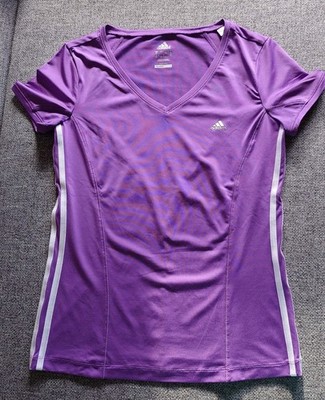 Adidas Performance ClimaCool T-Shirt Damen Gr. 38 Lila weiße Streifen