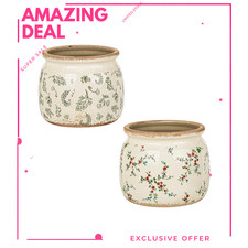 NEW Set of 2 Ceramic Planters Crackle Glaze Drainage Indoor