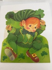 3 Vtg St Patrick  s Day Leprechaun Shamrock Die-Cut Cardboard Decorations 2 Sided