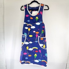 Vintage 1980s Colorful Art Smock Apron Rainbow Pockets Artsy Artist Rainbows