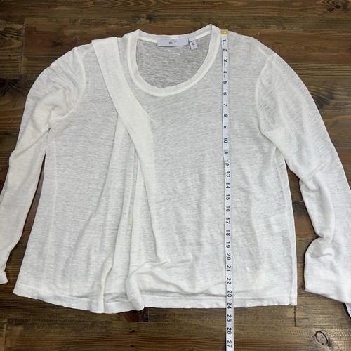 WILT Taille S Blanc 100% Lin Slub Tee Drapé Épaule Manches Longues Col Rond - Photo 5/8