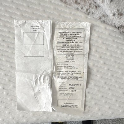 Tuft & Needle Queen Mattress 10'' White Polyester Polyamide Cover Bedroom
