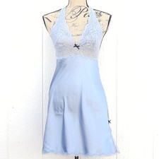 Victoria's Secret Halter Mini Slip Dress S Blue Empire Nightie Coquette Y2K