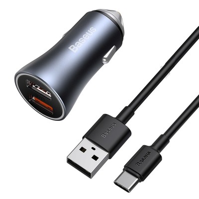 Schnell-Autoladegerät 2x USB 40W QC SCP FCP AFC + USB-C-Kabel Grau