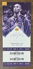 KOBE BRYANT FINAL SEASON FULL TICKET vs HOUSTON ROCKETS 01/17/16 w/ JAMES HARDEN