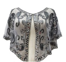 1920s Cape Womens Grey Shawl Gatsby Flapper Evening Wrap Scarf Accessory