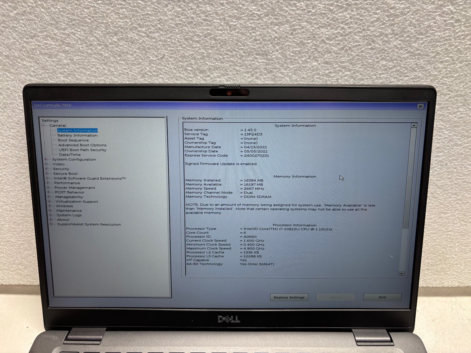 Dell Latitude 7310, 13-Inch Laptop, with Intel Core i7 8th Gen., Windows 11 Pro