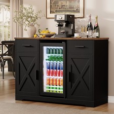47'' Farmhouse Bar Cabinet with Storage & 2 Drawer, Buffet Sideboard with Fridge