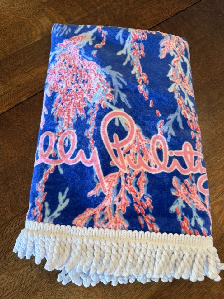 Lilly Pulitzer Beach Towel Borealis Blue Swim on Over Coral Red White Blue NWOT - Image 4 of 4