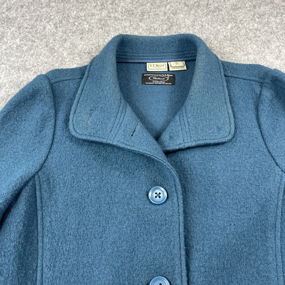 LL BEAN Jacket Womens XL Boiled Wool Bellandi Winter Coat Blue Italy - Image 2 of 4