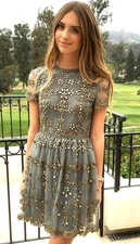 VALENTINO Mirror Crystal Embroidered Blue Vintage Cocktail Dress IT 40 / US 4