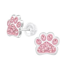 925 Sterling Silver Pink Paw Children's Dog Stud Earrings