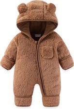 Newborn Baby Bear Outfit With Fold-Over Mittens and Footies Girls Boys Winter Fl