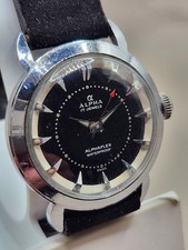 Reloj Hombre Vintage Alpha 17 Jewel Banda Gamuza 33 mm Estuche-Funciona Mantiene Buen Tiempo