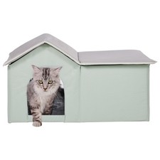 Heated Cat House with Heating Pad Green Large 25.2" x 15.75" x 5.91"