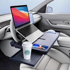 2 in 1 Large Steering Wheel Desk with Dual Slide-Out Trays Laptop Holder, Stee