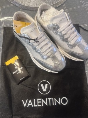 Valentino Women's Trainer Sneaker Shoes White/Silver, Size 8.