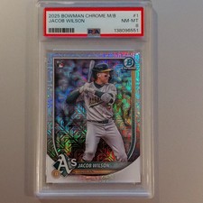 2025 Bowman Chrome Jacob Wilson Mega Box Mojo Refractor #1 PSA 8 Athletics