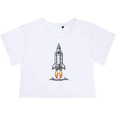 ''Retro Gaming Style Rocket Taking Off'' Damen Baumwolle Crop Tops (CO060384)