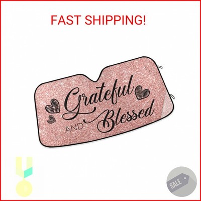 Dussdil Grateful and Blessed Rose Gold Pink Glitter Car Windshield Sunshades Shi
