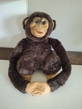 Vtg. 1980s Child's Playmate 15" Plush Brown Monkey Chimp Puppet Squeaker Works