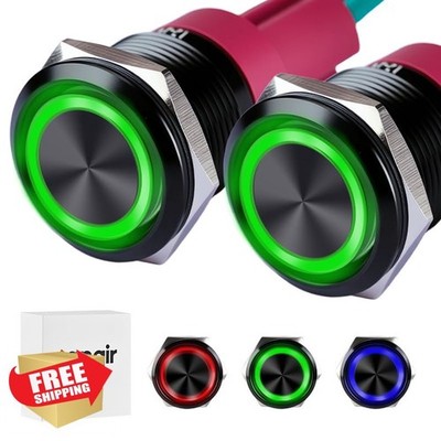 Langir 15A Momentary Push Button Switch Green LED 19mm 12-24V IP67