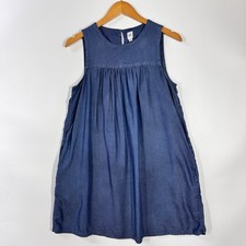 GAP Kid's Petite Shift Dress Small Dark Indigo Denim Sleeveless Zip Back