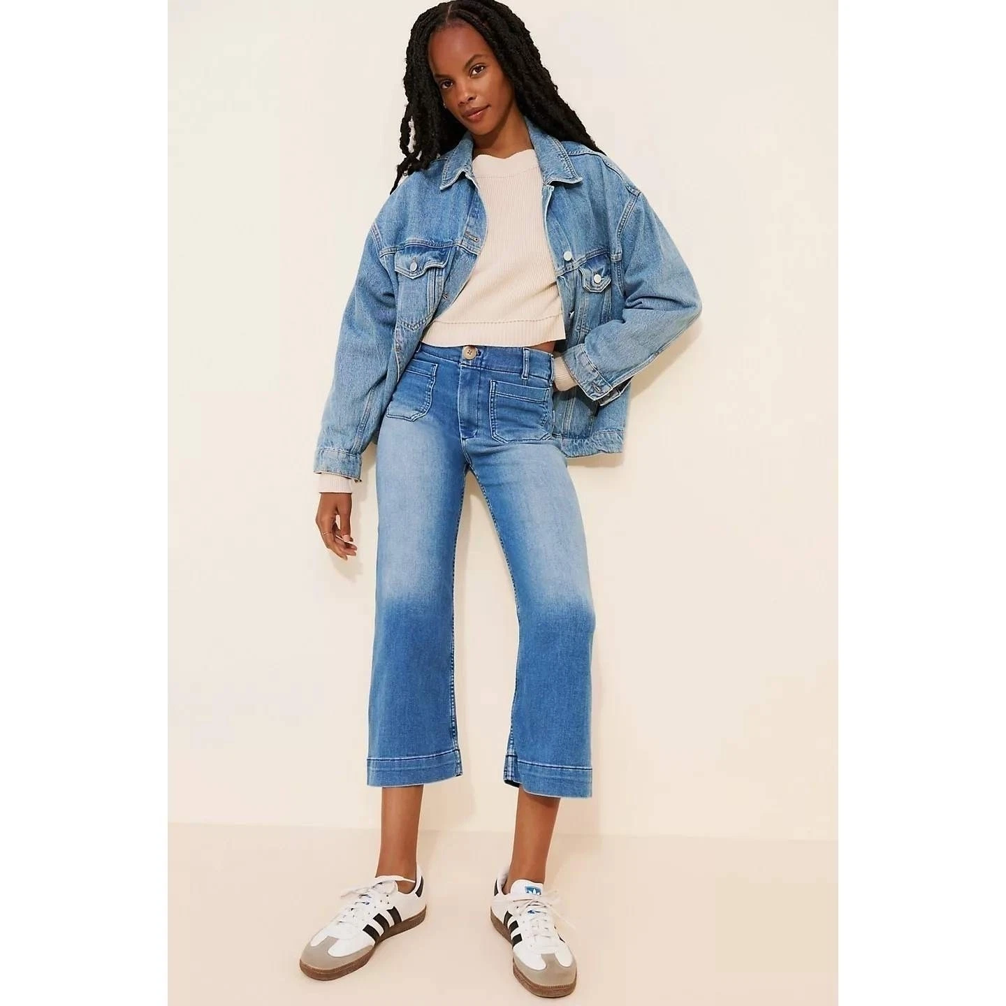 Anthropologie Maeve Jeans 22W Colette Cropped Wide Leg Medium Wash Blue