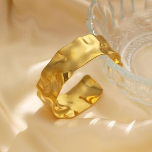Authentic 20mm Wide Woman 18k Gold Plated Cuff Bangle Irregular Bracelet Stainless Steel