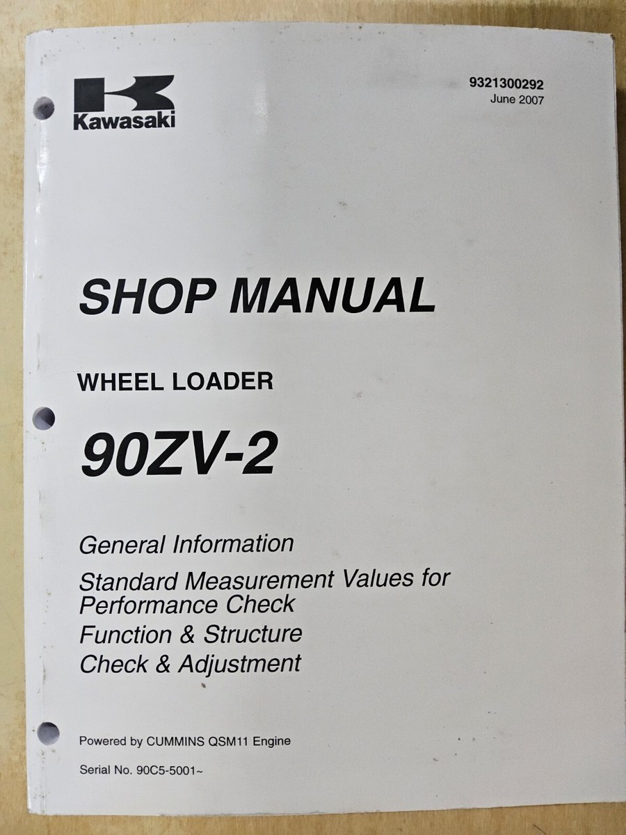 Kawasaki, 90ZV-2, Wheel Loader, Shop Manual, 6/2007, S/N