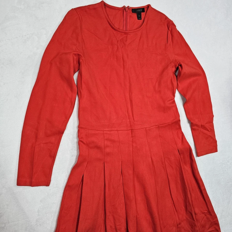 Vestido J Crew para mujer Ponte Ponte rojo línea A midi elástico manga larga peso medio Foto 2 de 4