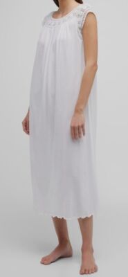$247 P.Jamas Women's White Lorena Crochet-Trim Midi Nightgown Size M