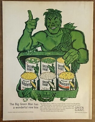 グリーングリーン　　　　　販促非売品ポスター 1960 Green Giant Canned Vegetables Corn Peas Vintage Print Ad | eBay