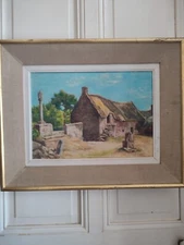 BURIDANT (XXeme) Ferme avec calvaire et puit huile sur panneau encadrée 1963