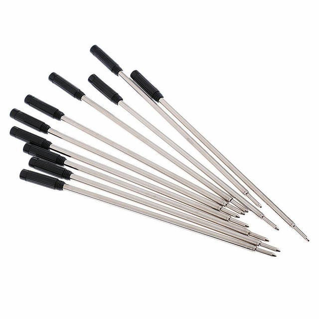 10 Pcs Metal Ballpoint Pen Refills Ink Medium Black Replacement