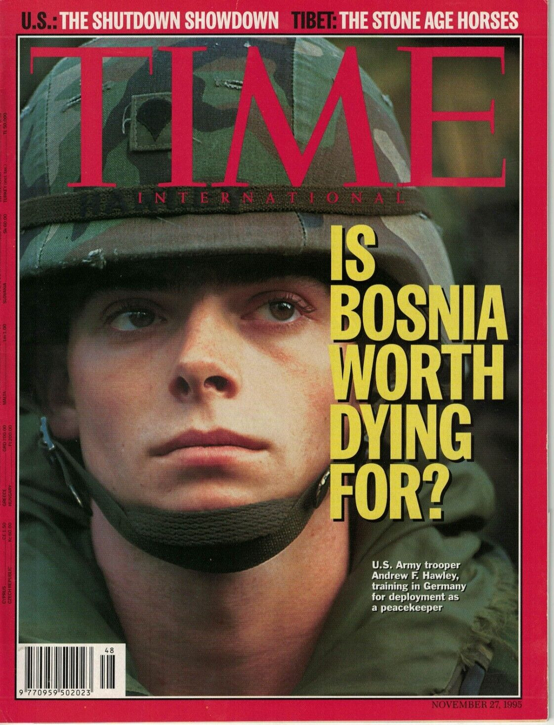 Time Magazine November 27 1995 Bosnia US Army Trooper Andrew F. Hawley